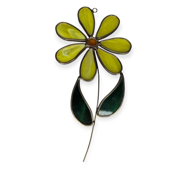 Stained Leaded Glass Yellow Daisy Flower 8" - Picture 4 of 8